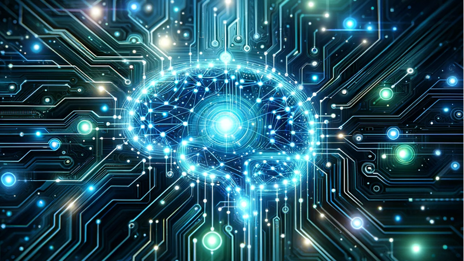 Lysande streck skapar en form som ska föreställa artificiell intelligens som en människo-hjärna