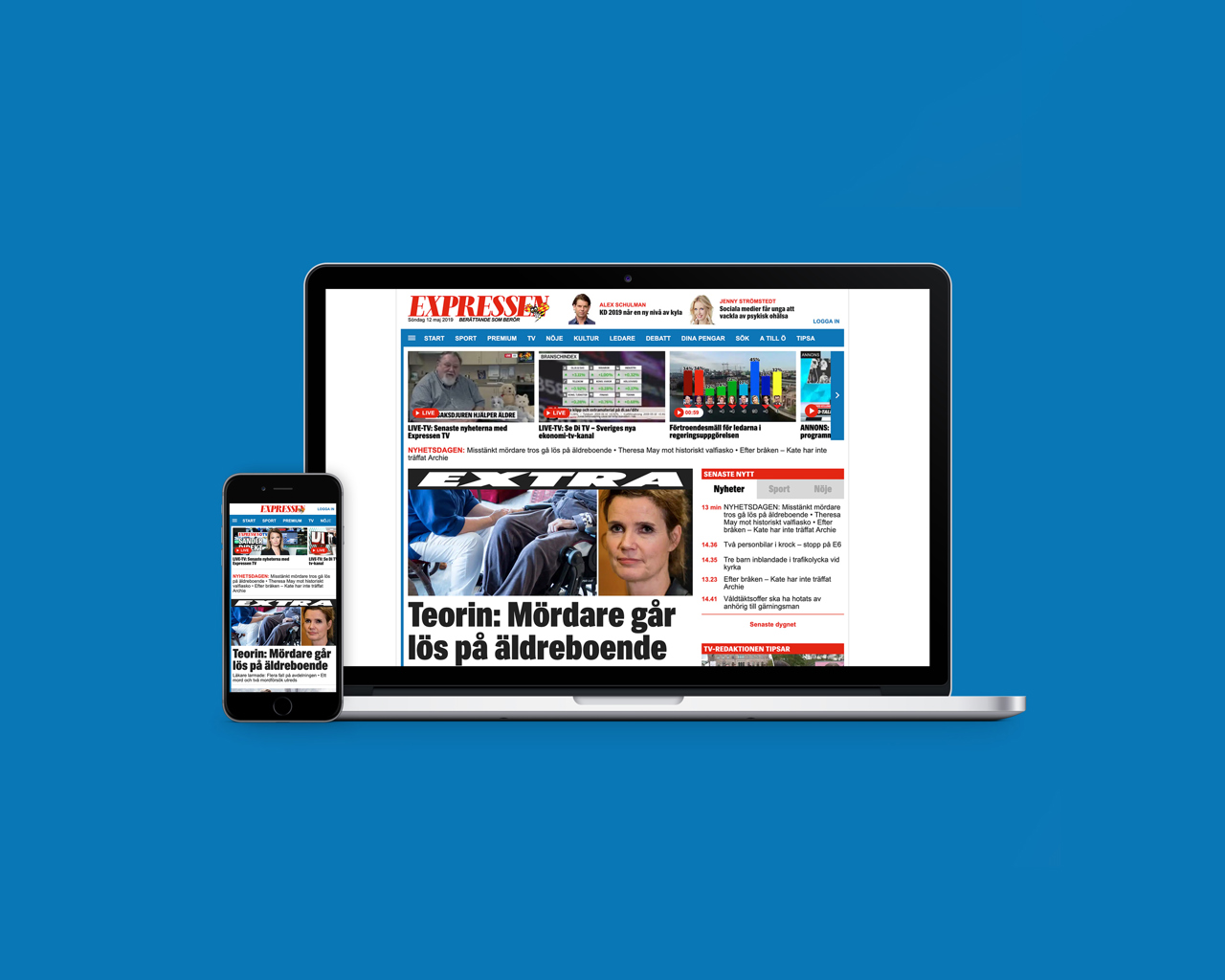 En dator och en mobiltelefon. På skärmvyerna visas kundcase från Expressen.